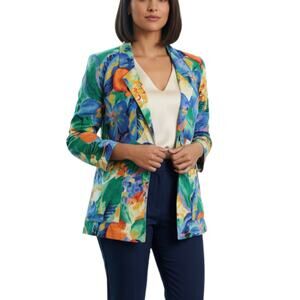 Vintage Ann Tjian for Kenar Blazer Linen Long Floral Art to Wear Women Med Caree